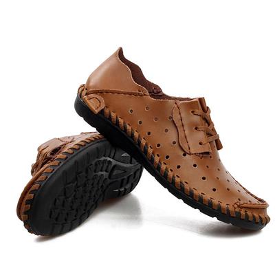 Men’s Moccasins Handmade Summer Driving Shoes Comfort Flats Casual Lacing Plus Size Hollow Shoes
