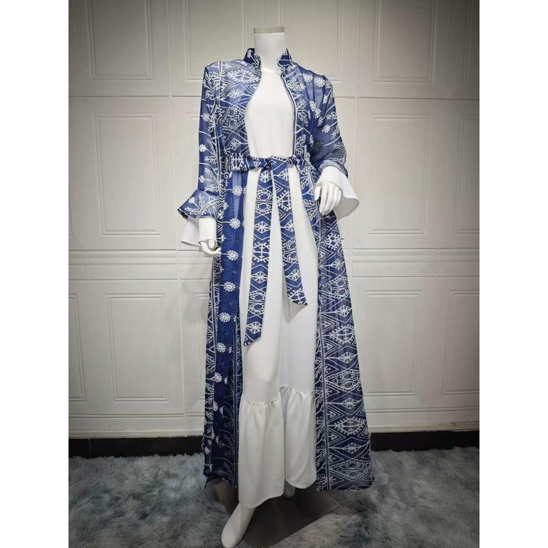 

Новинка Ближний Восток Вышитый Кардиган Платье Комплект из двух предметов Вышитое Платье Комплект из двух предметов Dark blue L