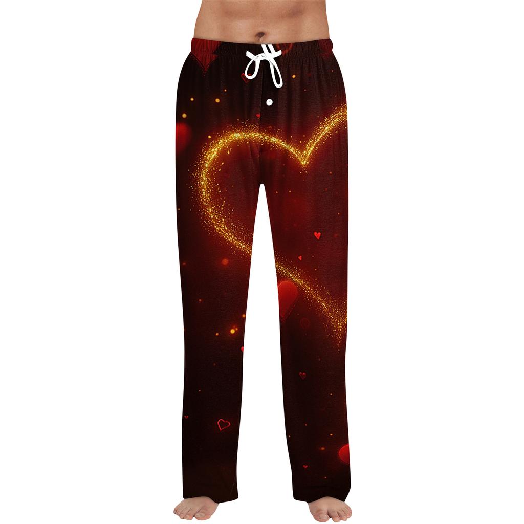 Men's Valentine's Day Printed Drawstring Long Pants Casual Pajamas