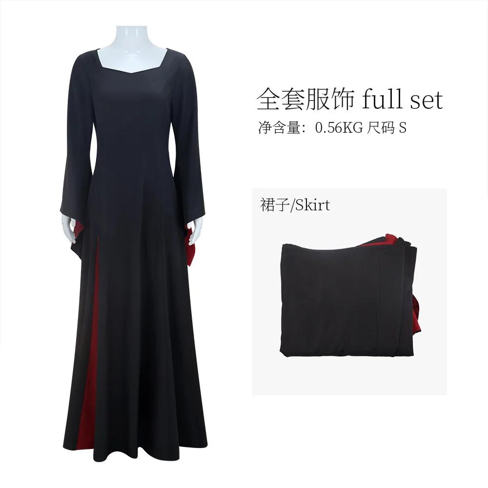 Tv Wednesday Morticia Cosplay Costume Black Robe Wig Set Women Gothic Dress Maxi Skirt Adult Vintage Halloween Masquerade Party