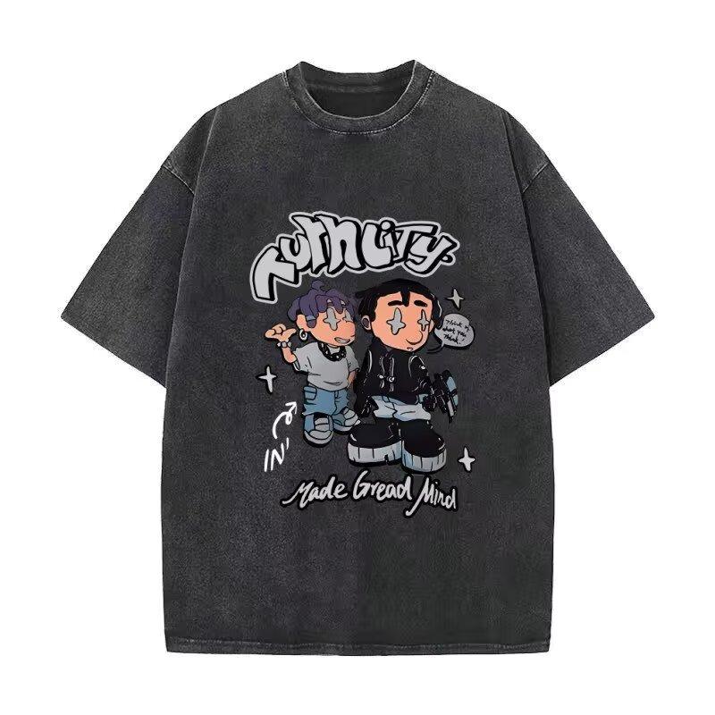 

Мужская летняя свободная футболка с рукавом пять четвертей, новый модный тренд, простая футболка с принтом, с коротким рукавом L серый