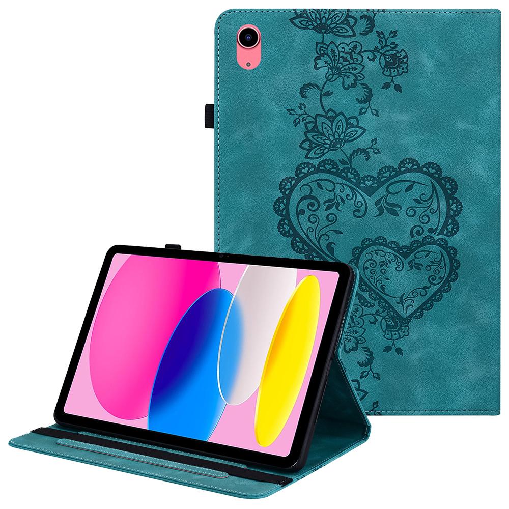 For iPad (2025)/10.9 (2022) Leather Case Heart Imprint Foldable Stand Card Slot Stylus Holder Tablet Cover