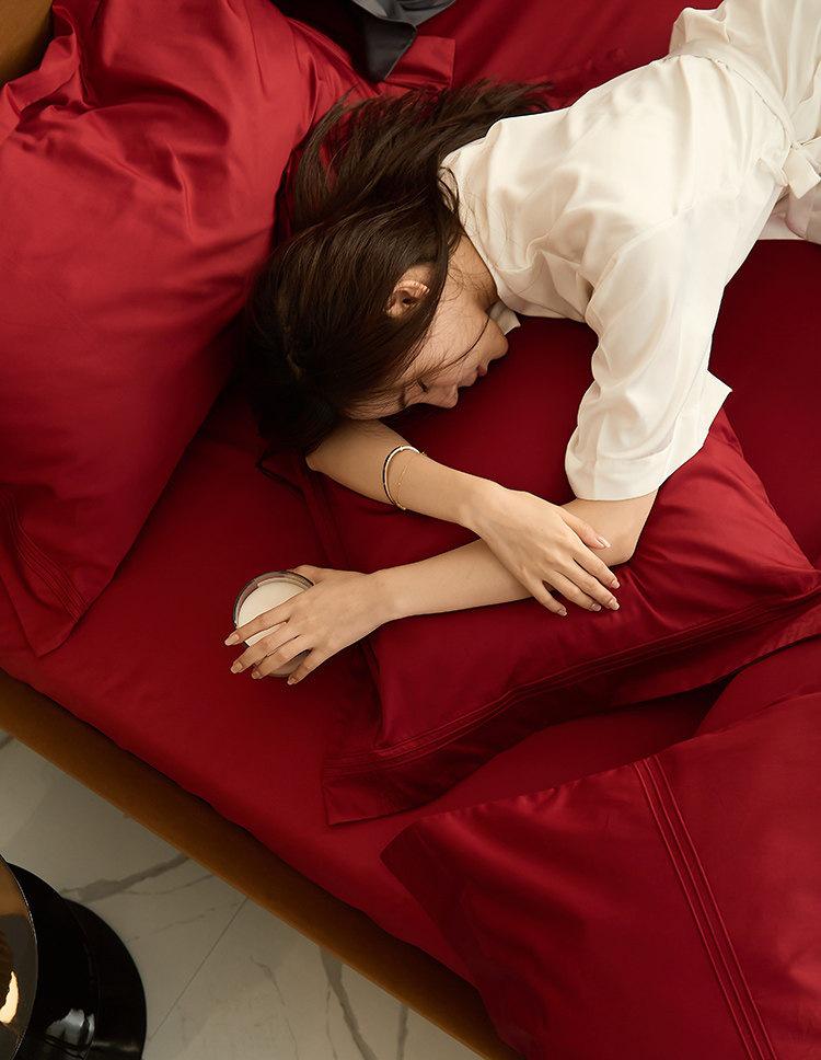 100S Sateen Long-Staple Cotton Wedding Red Duvet Cover Set - Pure Cotton Bedding for Newlyweds