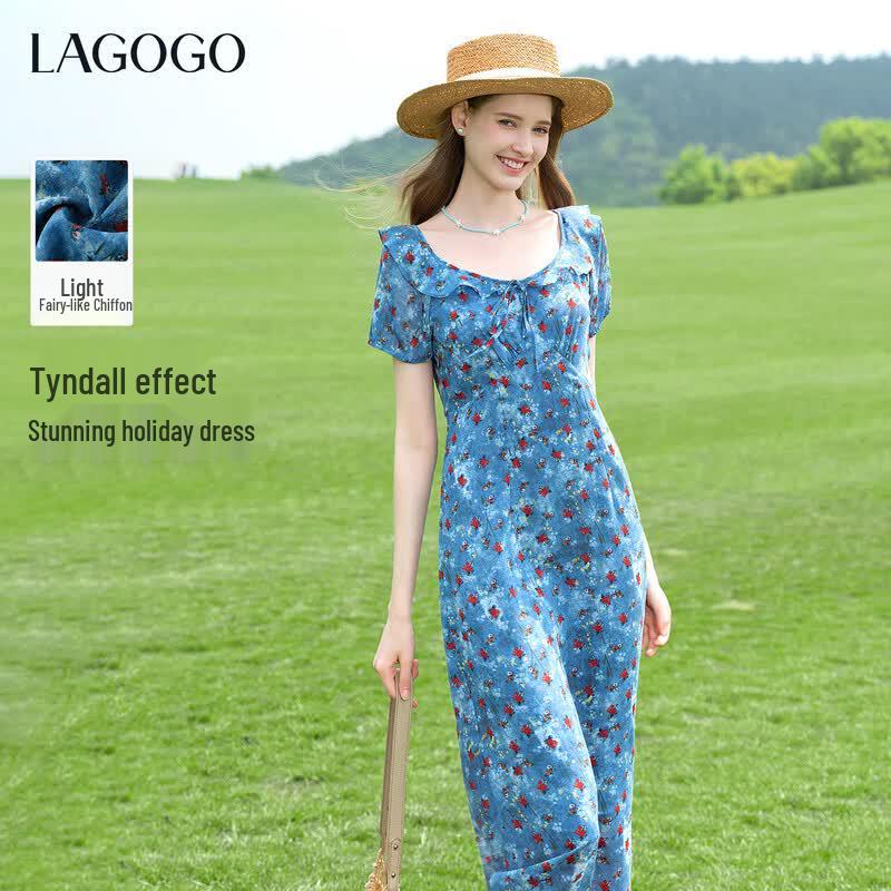 LAGOGO Floral Ruffle A-Line Midi Dress Size 3