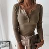 Blouse V-neck Button Cotton Blend Long Sleeve Shirt for Date