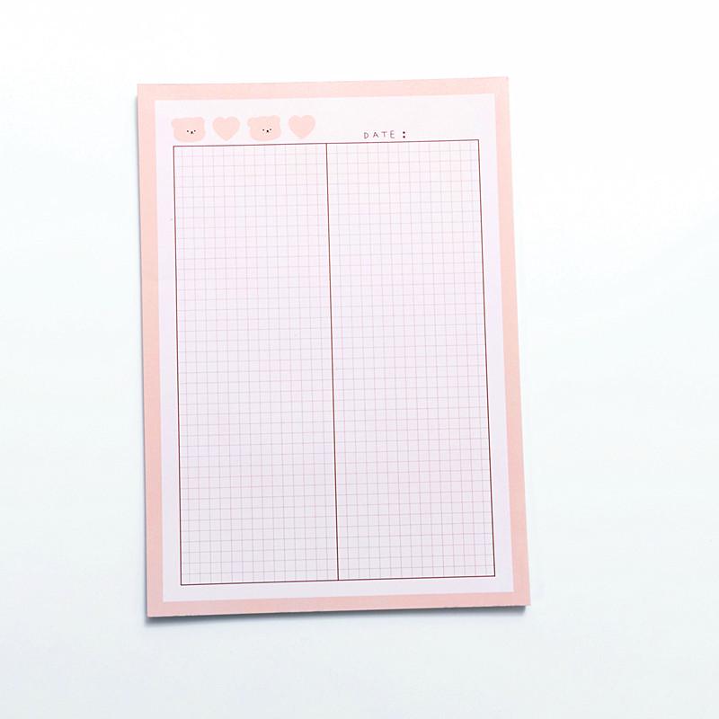 Korean Style Cute Little Bear Cartoon Plaid Sticky Notes for Journaling and Study, B5 Paper