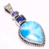 Natural Republic Larimar, Moonstone 925 Solid Sterling Silver Pendant 1.54" T8F51