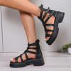 Fashion Wedges Gladiator Sandals Women Black White Cow Leather Platform Pumps Female High Top High Heel Fashion Sneakers Casual Shoes