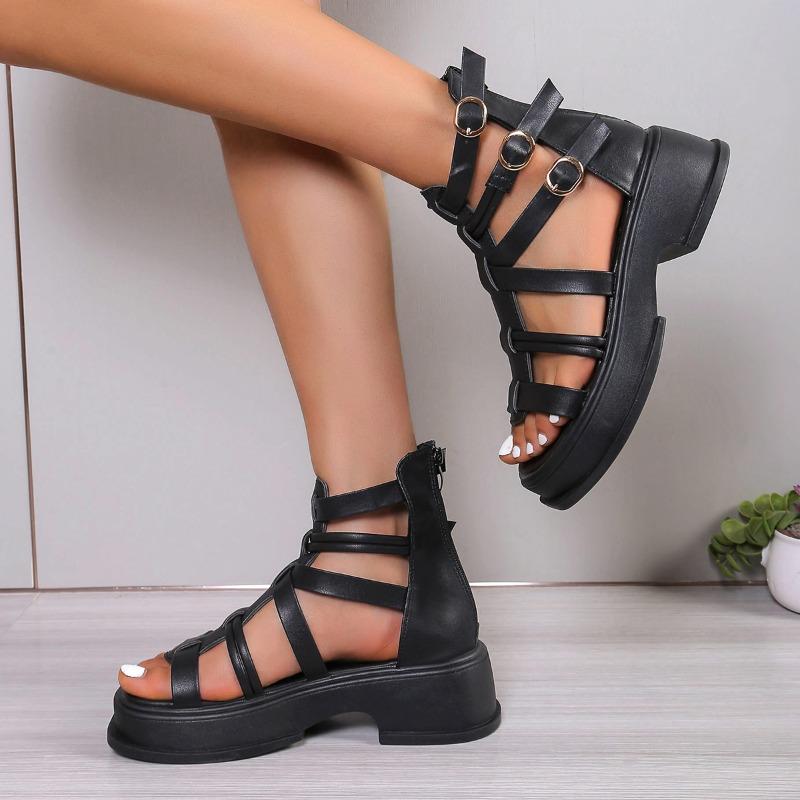 Mode Keilabsatz Gladiator Sandalen Damen Schwarz Weiß Kuhleder Plateau Pumps Damen High Top High Heel Mode Sneaker Freizeitschuhe