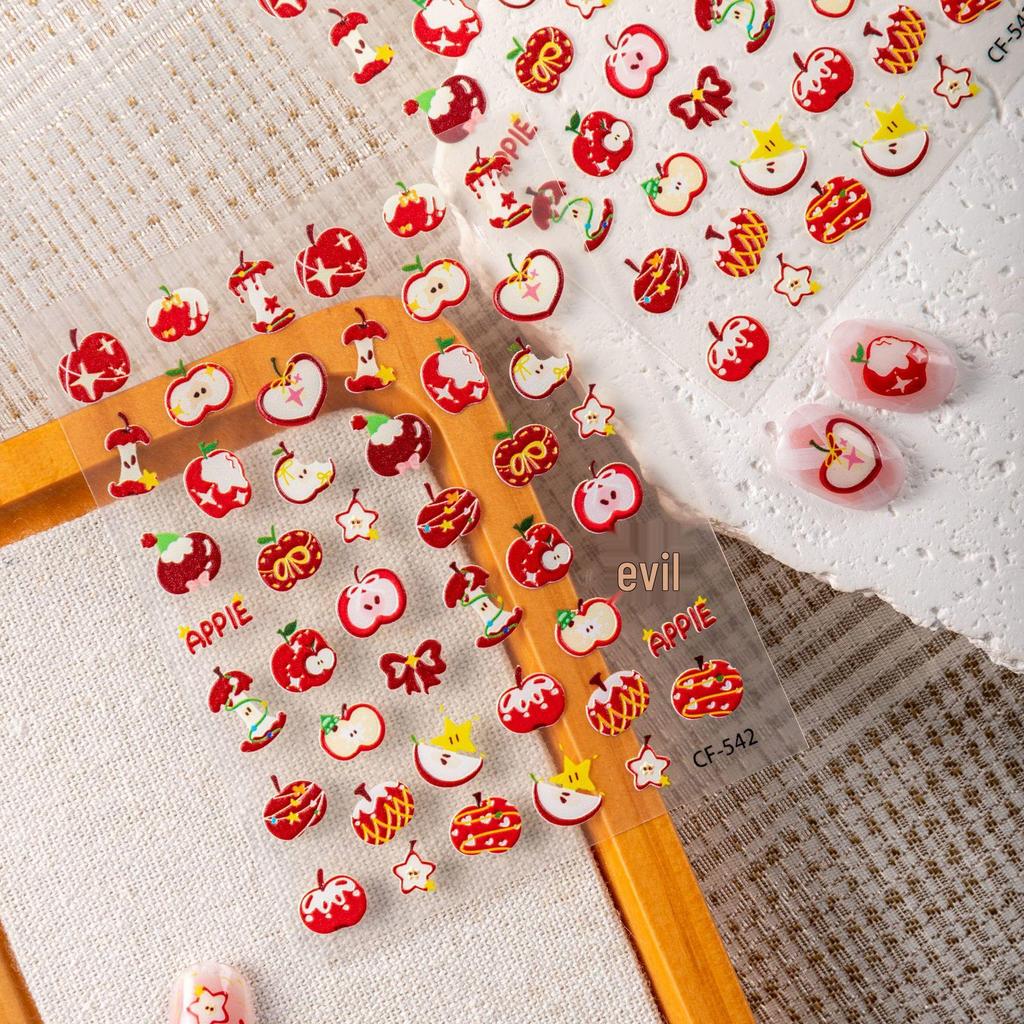 Cute Bow Knot Apple Firework Nail Art Stickers – Embossed DIY Adhesive Nail Decals