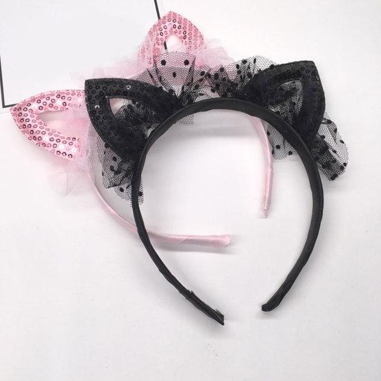 Dziewczyny Słodkie kocie uszy Kształt Gaza Cekiny Opaska Opaska do włosów Akcesoria do obręczy