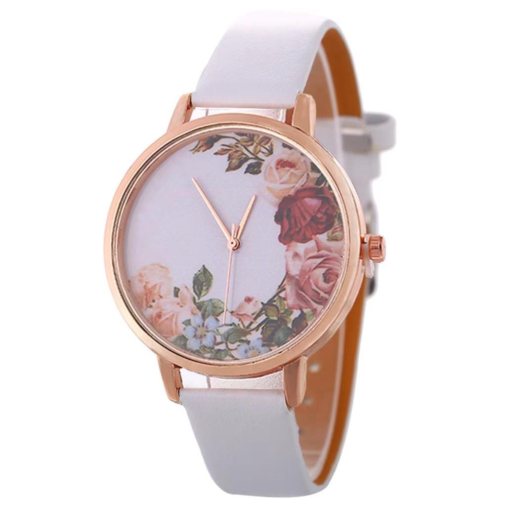 Stylish And Simple Rose Face Leather Belt Watch Female Pu Belt Quartz Lady Watch Watch Bracelet Set Female