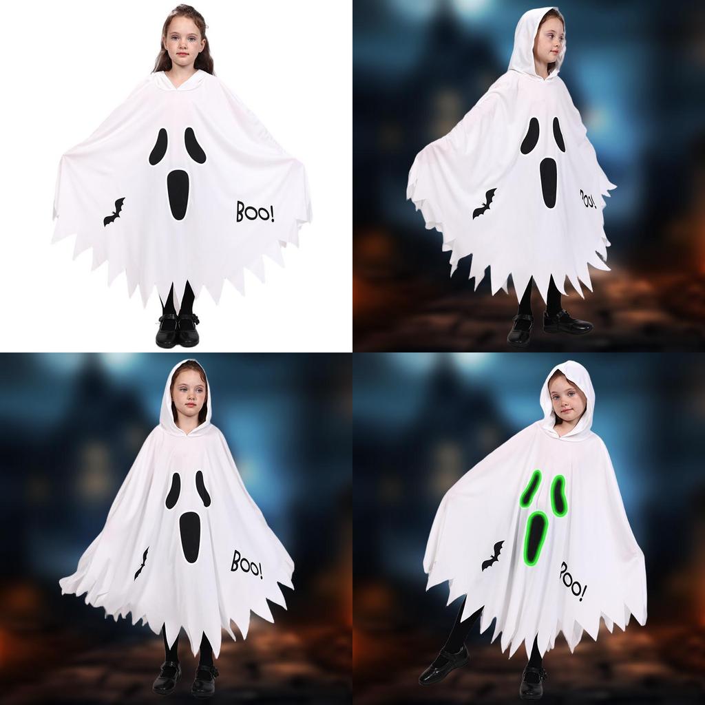 Children Ghost Skeleton Cape With Night Glow For Theater And Cosplay