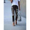 Womens High-Waisted Straight Cut Distressed Denim Jeans Slim Fit Cotton Blend Casual Workwear