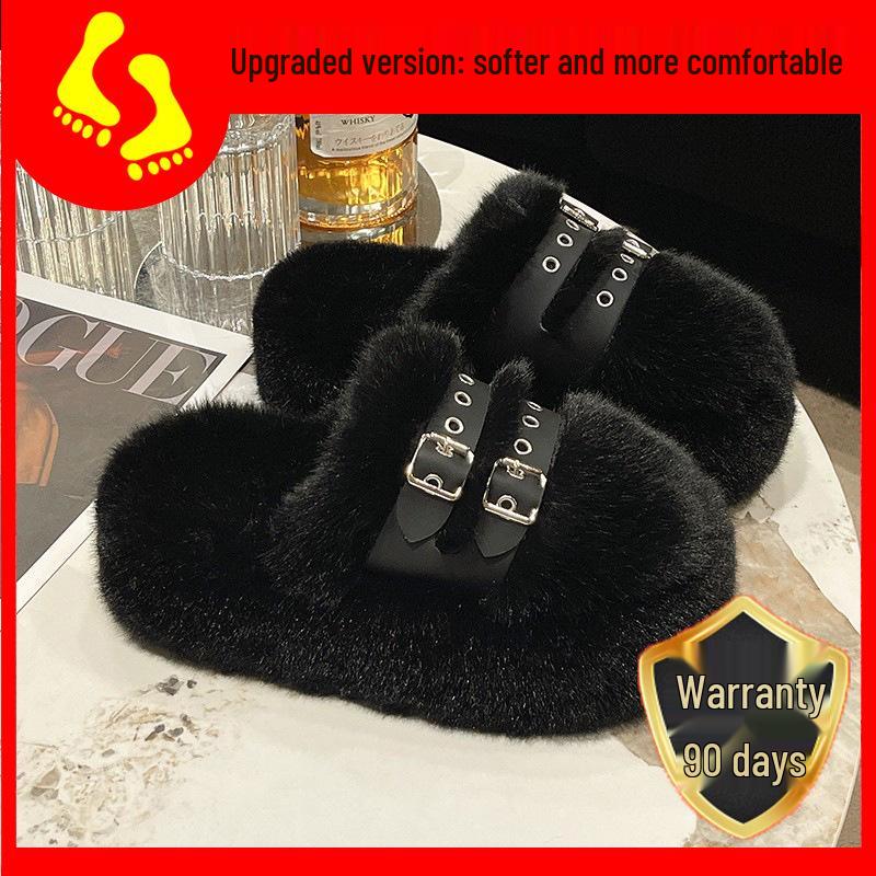2025 Autumn/Winter Women's Plush Platform Slippers - Cozy Cotton, Thick Sole, Closed Toe