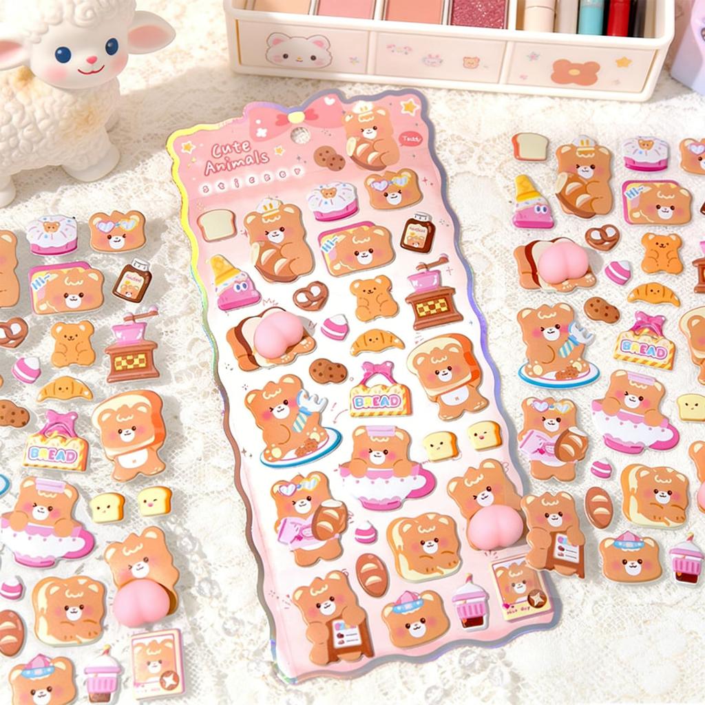 Set of 6 Animal Butt 3D Plump Butt Soft Cute Animal Easy to for DIY Craft Kids Gift for Preschoolers and Elementary Schoolers Stickers, Stickers, PVC,