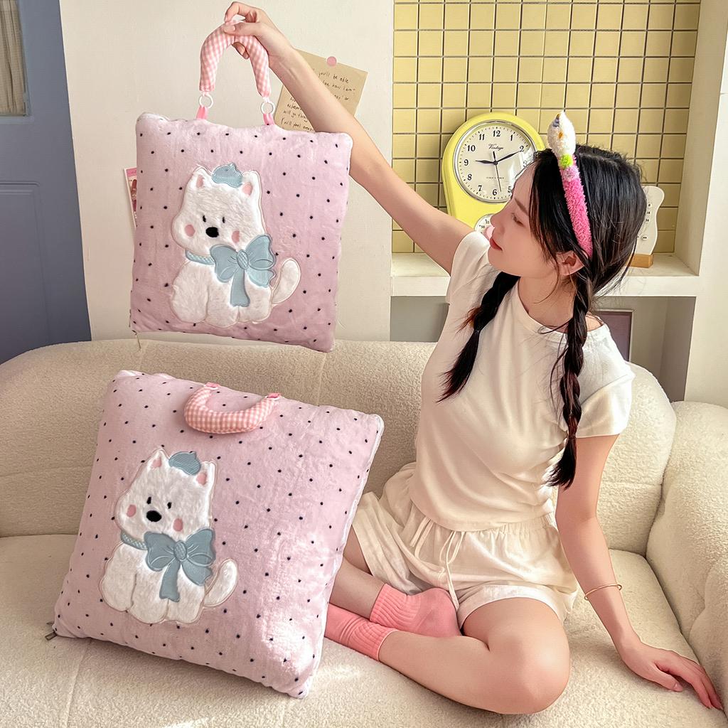 Cute Soft Flannel 2-in-1 Pillow Blanket Thickened Foldable Multi-Function Nap Blanket Comforter Car Pillow Girls Birthday Gift