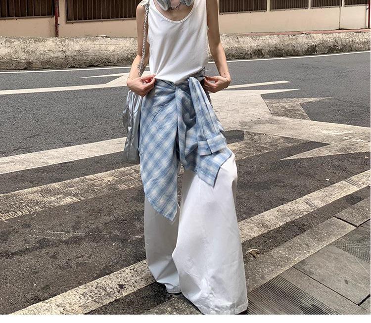 Women's Blue & White Plaid Cotton-Linen Shirt Jacket – Spring/Summer 2025, Sun Protection, Casual Style.