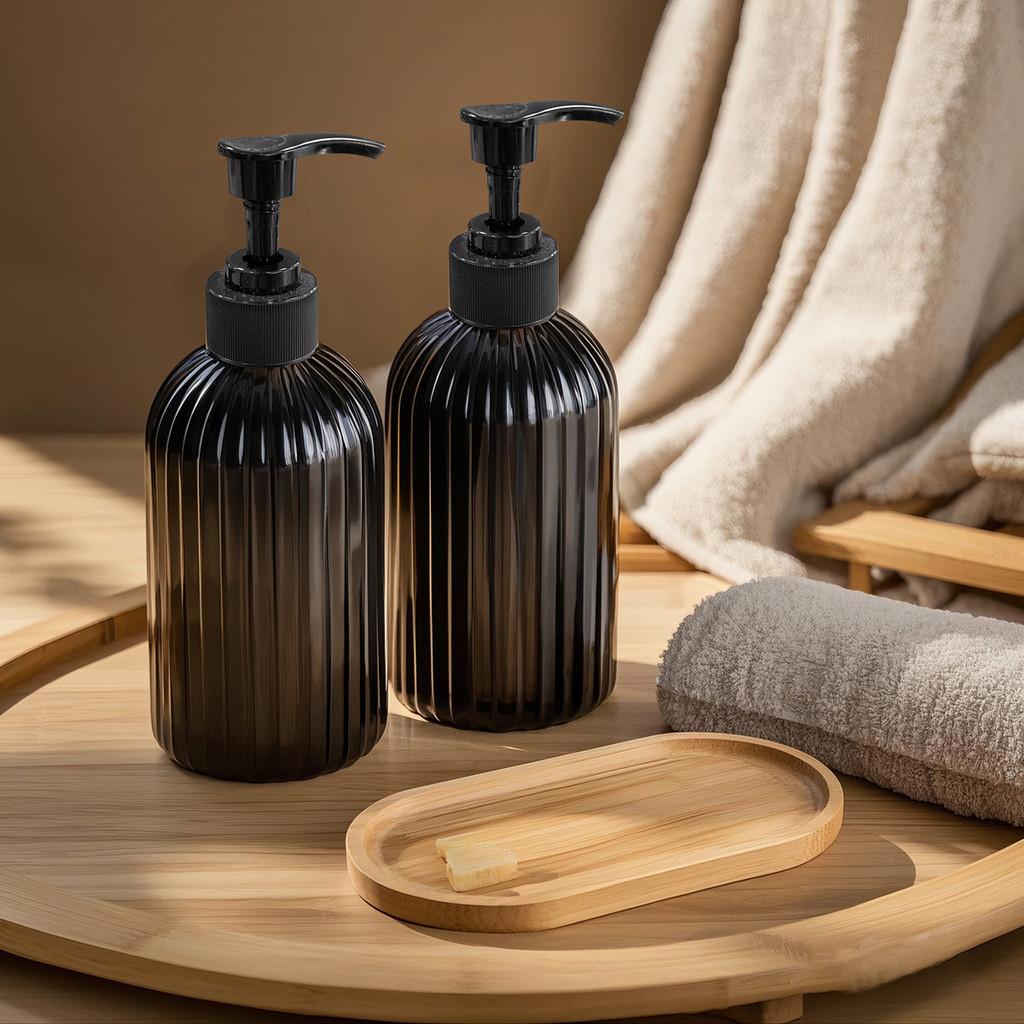 Distributeur de Savon Liquide à Bande de 500 ml avec Pompe avec Plateau Gel Douche Pour Salle de Bain Bouteille Rechargeable Shampoing Après-shampoing Lotion