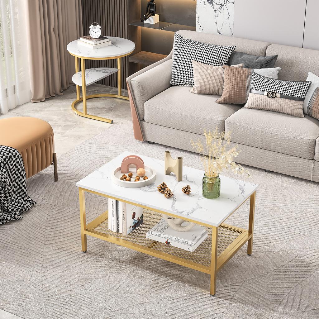 Ins style light luxury parent-child coffee table, living room storage edge table set,golden