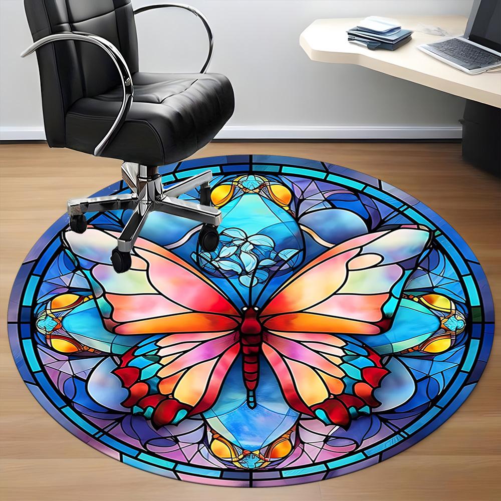 1pc Butterfly Stained Glass Office Round Rug, Non-slip, Soft and Durable Office Rug for Interior Decoration, Perfect for Office,Decoration yy260204037