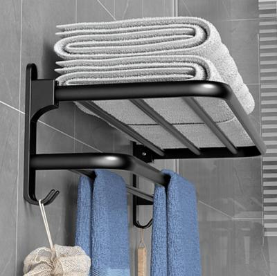 Matte Black 40CM Folding Holder with Hook Towel Holder Wall Mount AluminumTowel Rack