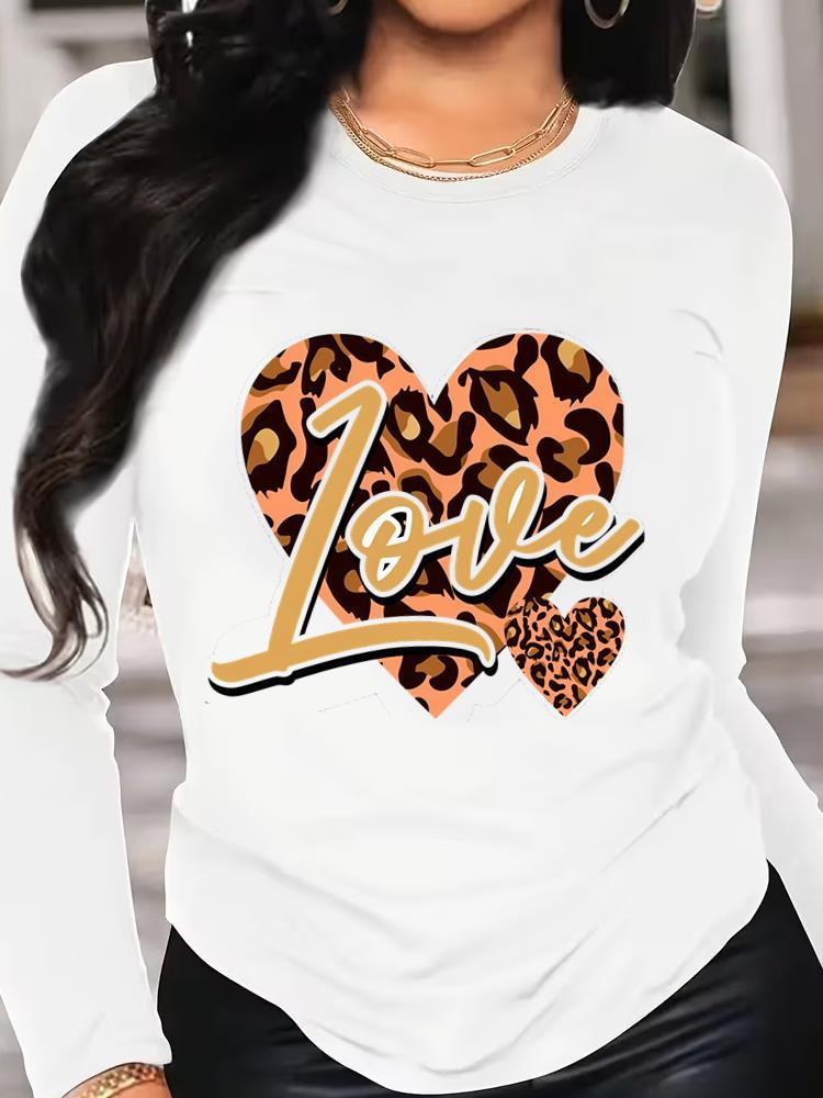 (Asian Size) love letter style cute T Shirt Tee Women Clothing Long Sleeve Print autumn winter spring Casual Fashion Top o-neck Graphic T-shirts