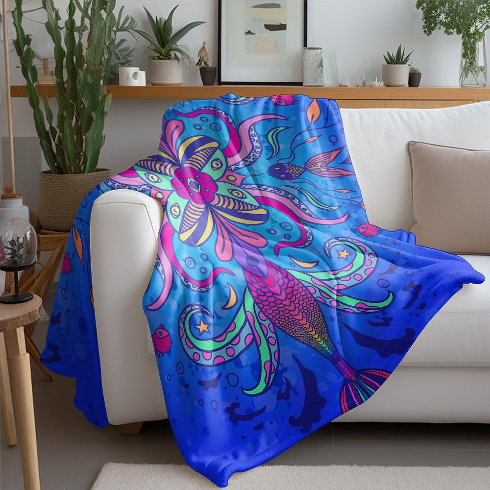 Psychedelic Colorful Fish Pattern Flannel Printed Blanket Suitable for All Seasons Suitable for Living Room Office Sofa Travel