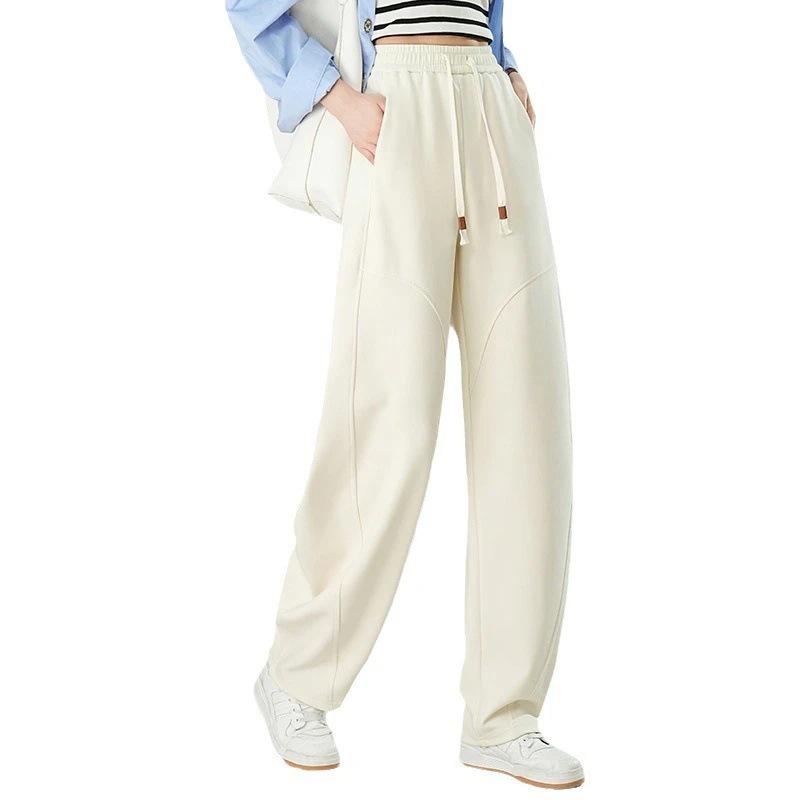 2024 Women's Korean Wide-Leg High-Waist Velvet Pants - Autumn/Winter Collection with Drawstring and Loose Fit.