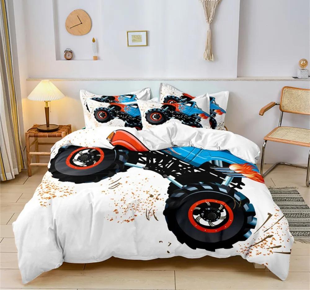 Cartoon Auto Bettwäsche Set Baufahrzeuge Bettbezug 3 Teile Kinder Maschinen LKW Weicher Polyester Bettbezug Für Jungen Geschenk