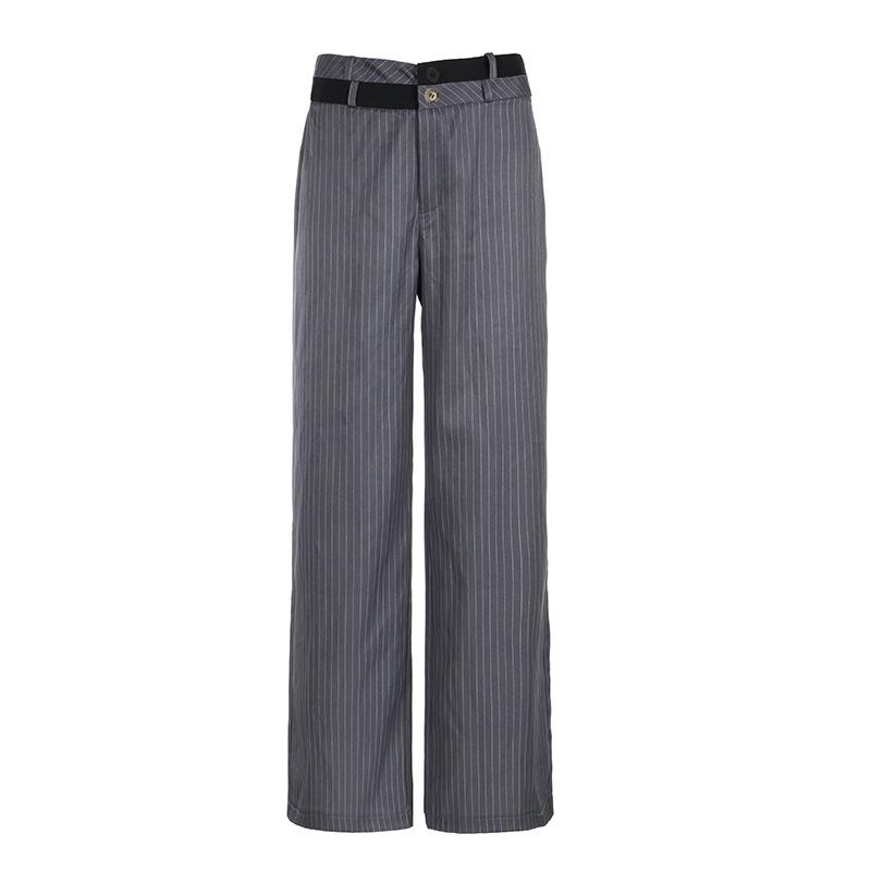 

European & American Style Low-Waist Striped Wide-Leg Suit Pants Small серый