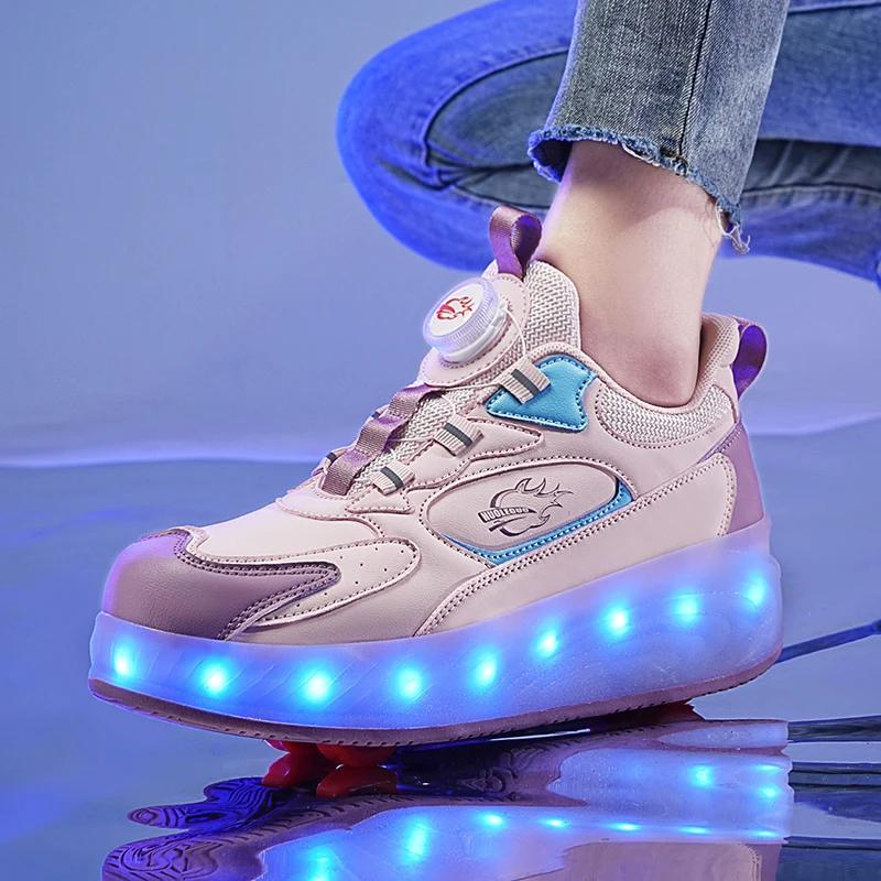 Flashing Roller Sneaker Outdoor Indoor Skating Shoes Detachable Kids Skates Breathable Boys and girls fashion Flying Shoes