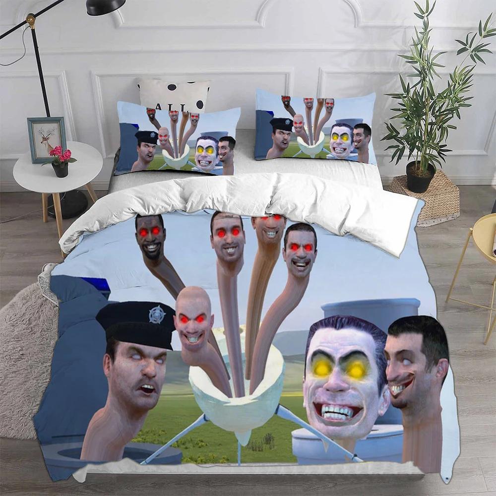 Skibidi Toilet & Arale Bedding Set - Duvet Cover + Pillowcase (2-3PCS, Queen/King Size for Kids/Adults)