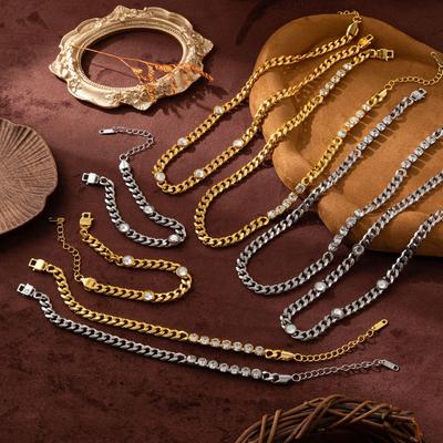 Titanium Steel Bracelet Fashion Personality Hip Hop Zirconium Necklace Electroplated Gold Color Retention