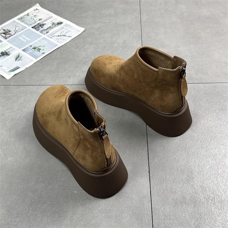 Flats Platform Suede Ankle Boots Winter Snow Plush Warm Cotton Shoes Mid Heels Fashion Boots Trend Goth Chelsea Botas Mujer