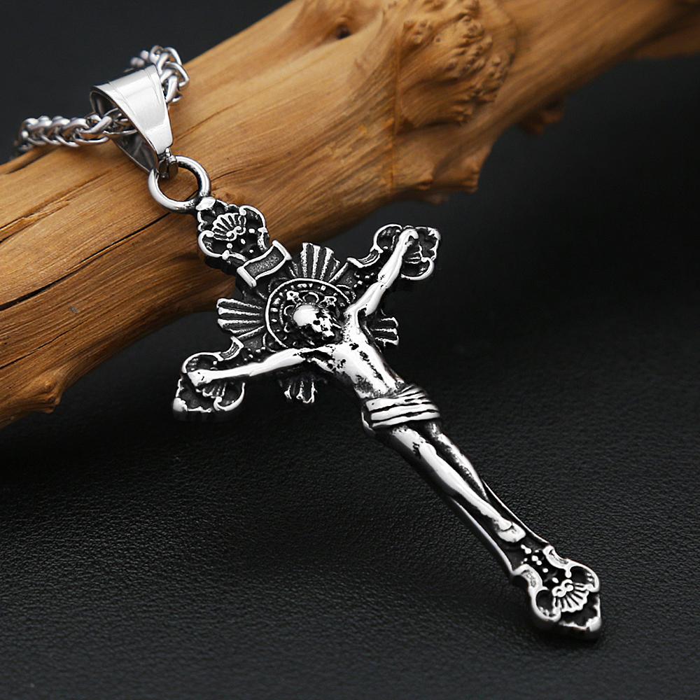 Vintage Stainless Steel Jesus Cross Pendant for Men Women Hip Hop Religion Amulet Necklace Fashion Jewelry Gifts Dropshipping