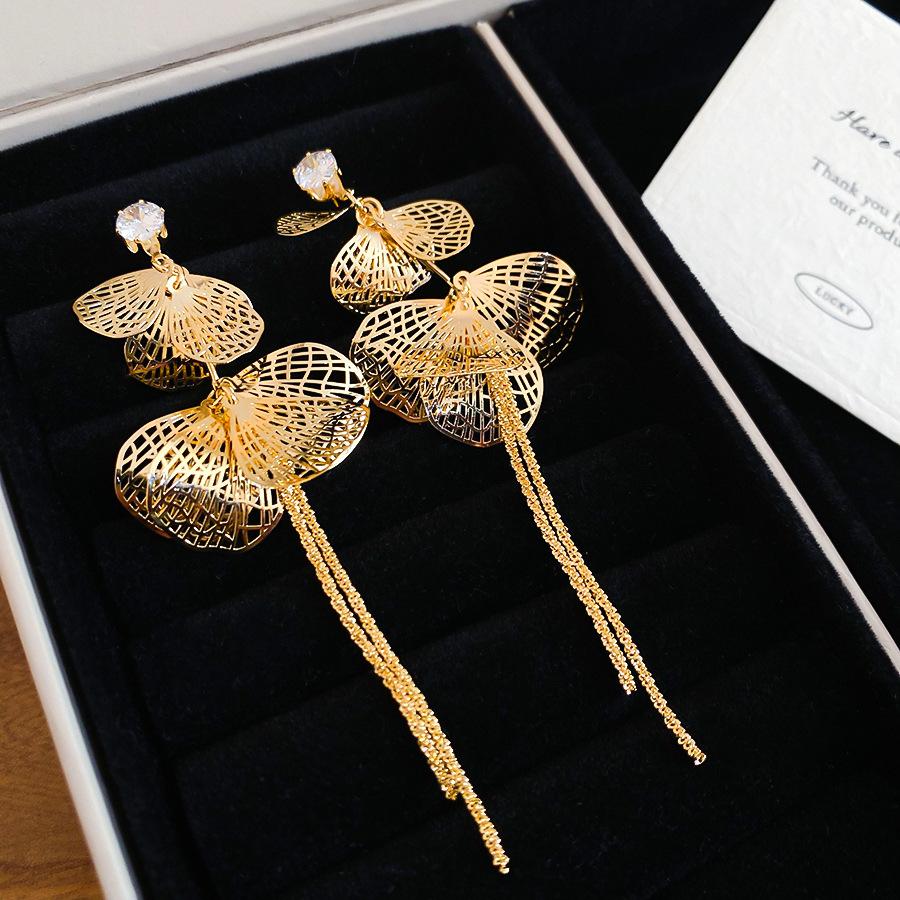 Silver needle zircon hollow petals fringed stud earrings trend earrings earrings