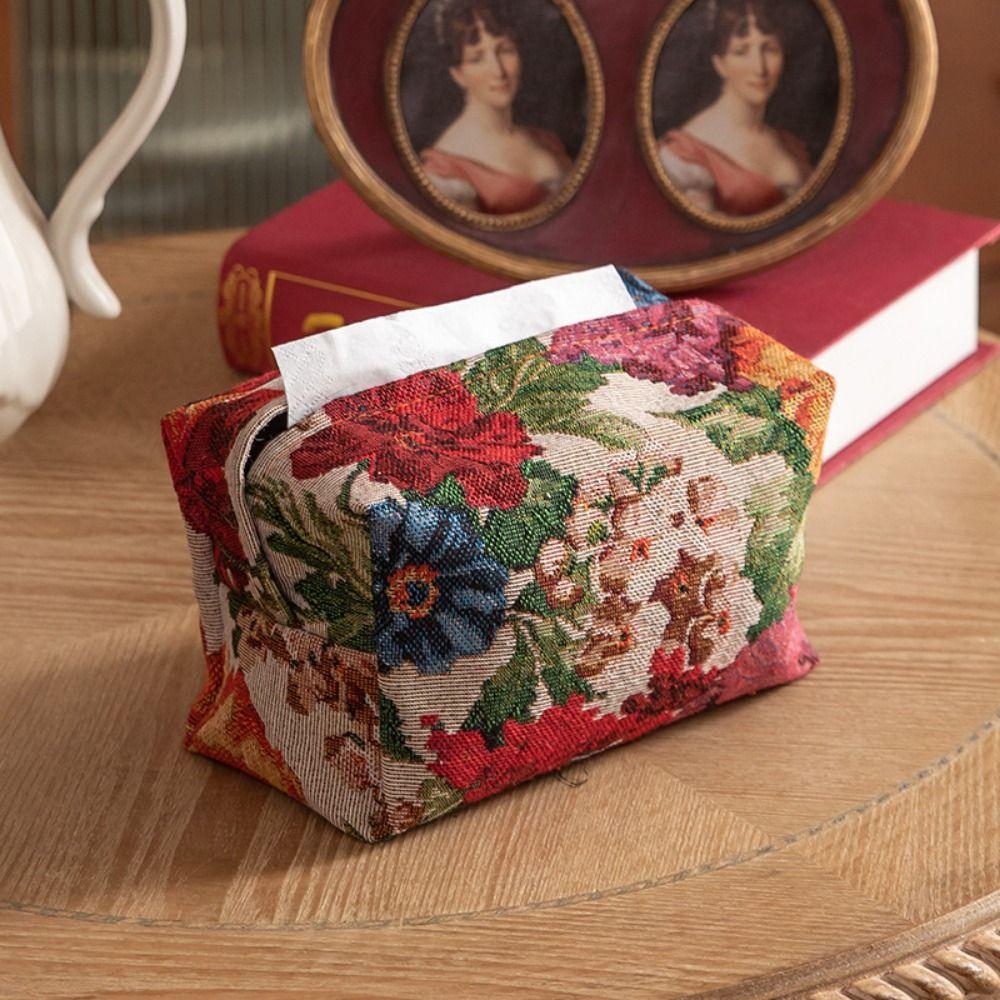 Skin-Friendly Desktop Tissue Bag Polyester Car Tissue Holder Portable Floral Paper Bag  Restaurant