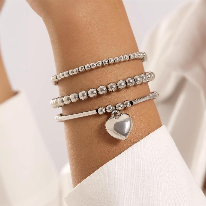 

1Set European And American Exaggerated Round Bead Chain Bracelet Hip-Hop Trend Geometric Metal Bracelet as the picture
