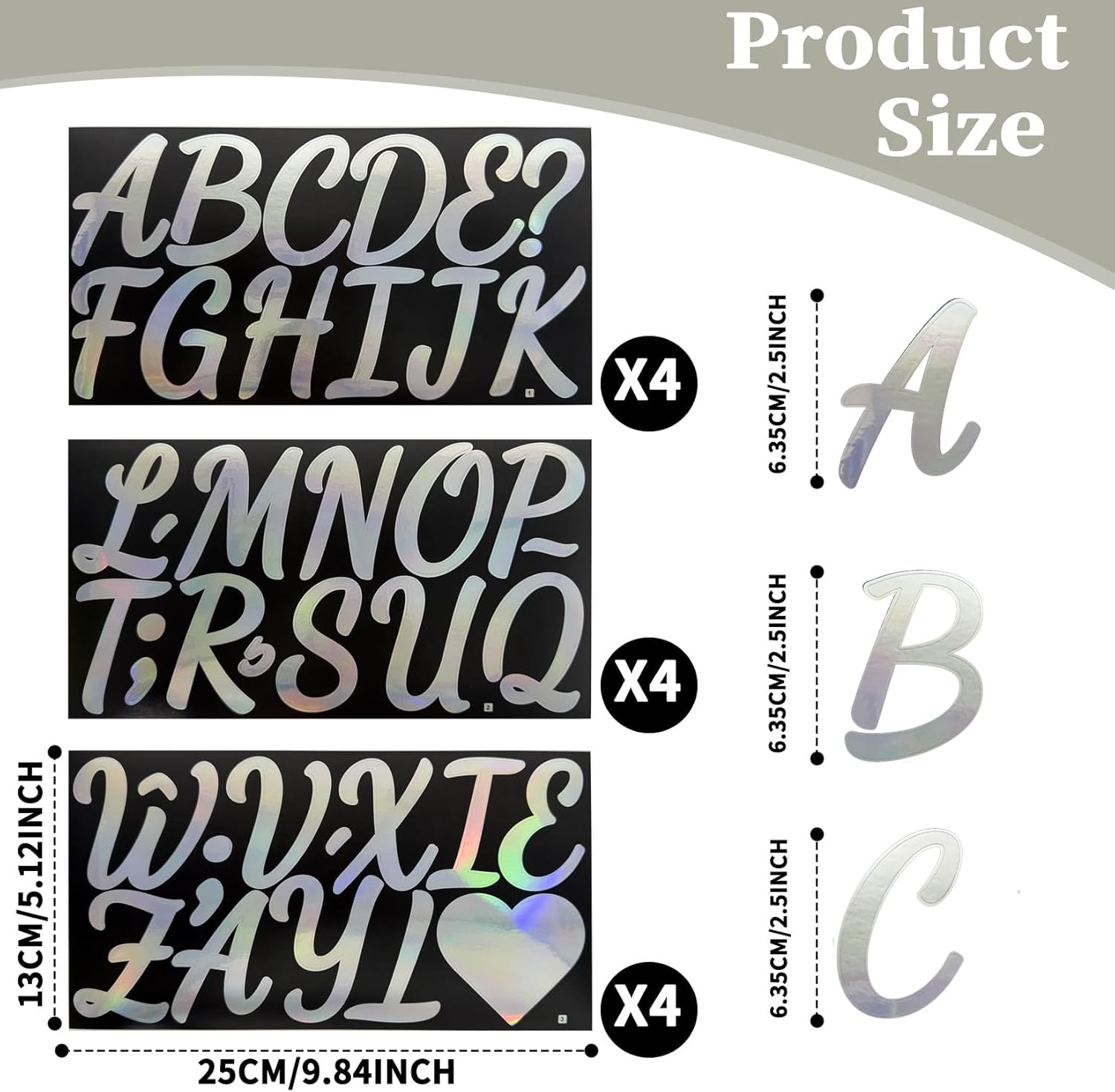 

140pcs 2.5 Inch Art Alphabet Laser Stickers Big Letter Numbers Sticker 12 Sheets Self Adhesive Letter Symbol Stickers FDIY Decor