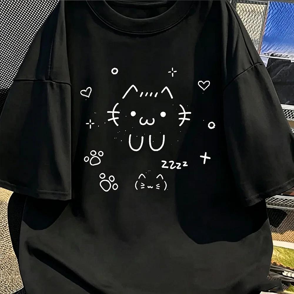 Uu Cartoon Printed Fashion Pattern Tshirt Casual Shortsleeved White Tshirt Cute Cat Summer Style Playful And Comfortable Y2k