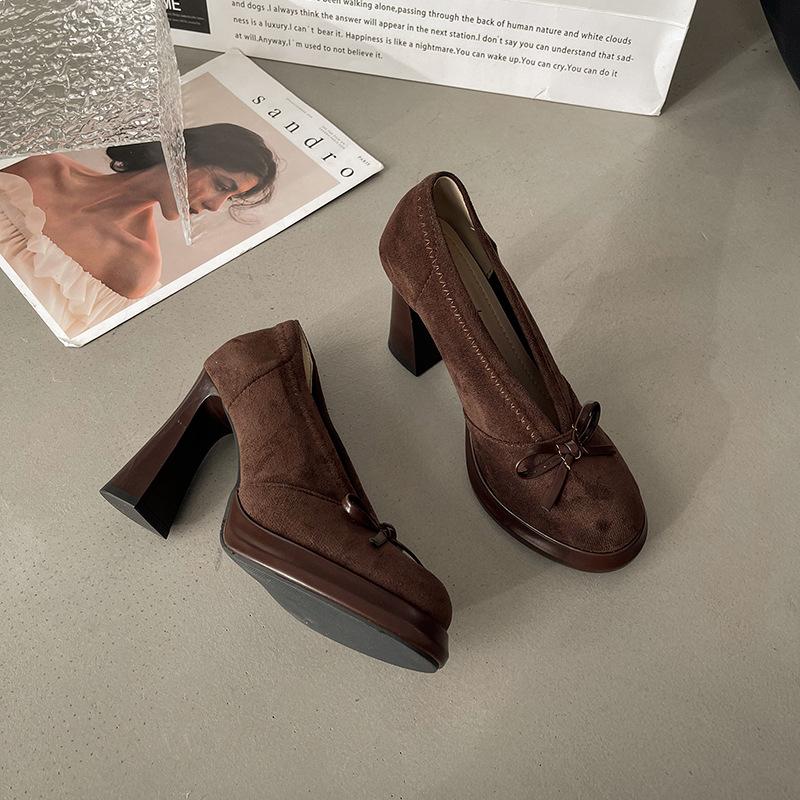 Women's High Heels  Spring Autumn New Vintage Fashion Bow Knot Party Chunky Heels Outdoor Non Slip Luxury Mary Jane Shoes