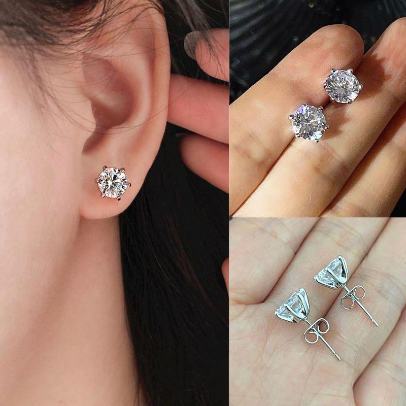 Minimalist Elegant Shining Artificial Diamond Non-Piercing Ear Clip Female Retro Fashion European and American Style Cold Wind Fancy Ear Studs Platinum Gold! Earring Style with Pierced Ears