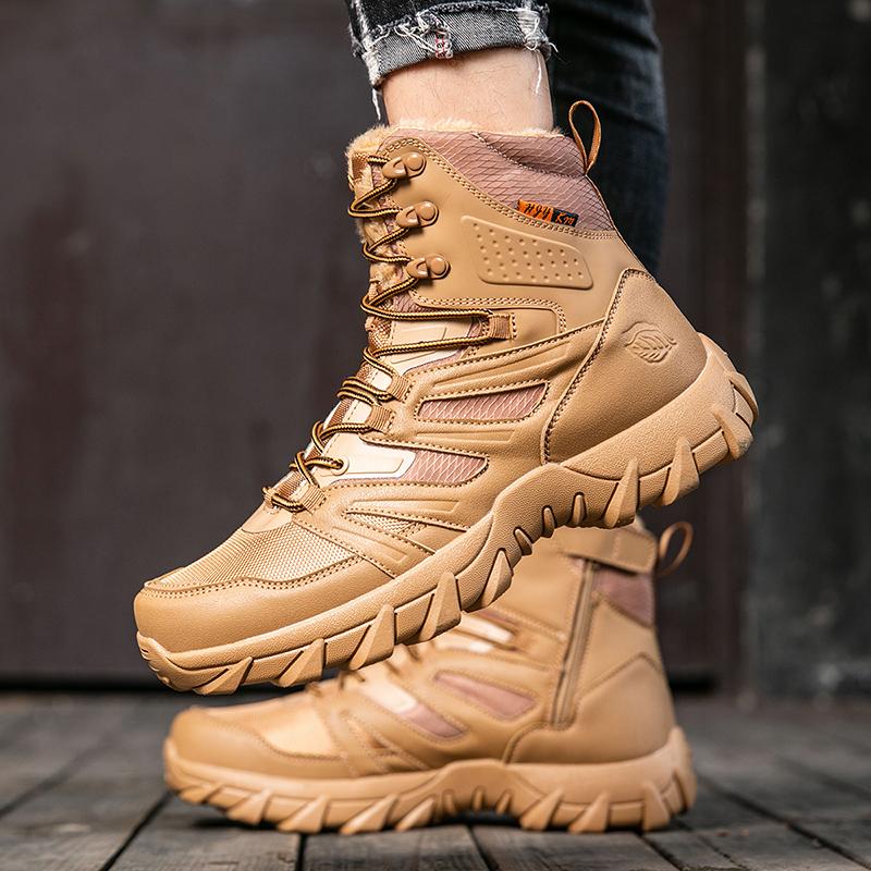 New Winter Men's Work Boots Thick Warm Plush Snow Boots Outdoor Anti-Slip Hiking Boots High Top Men Motorcycle Boots Ankle Boots