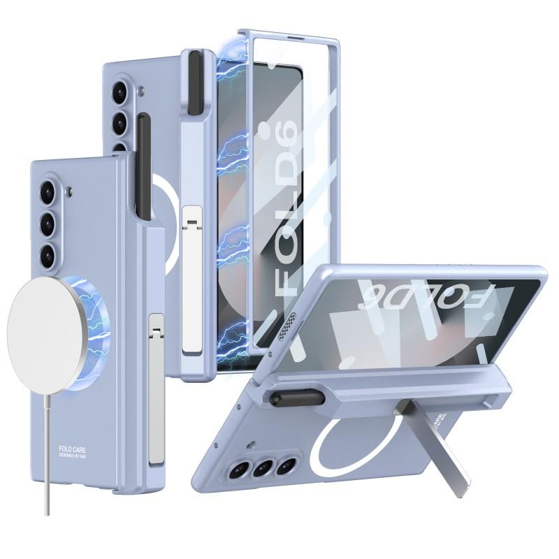Custodia Magnetica per Galaxy Z Fold6 con Supporto Rimovibile Portapenne Finitura Opaca Cover Protettiva in PC Antiurto
