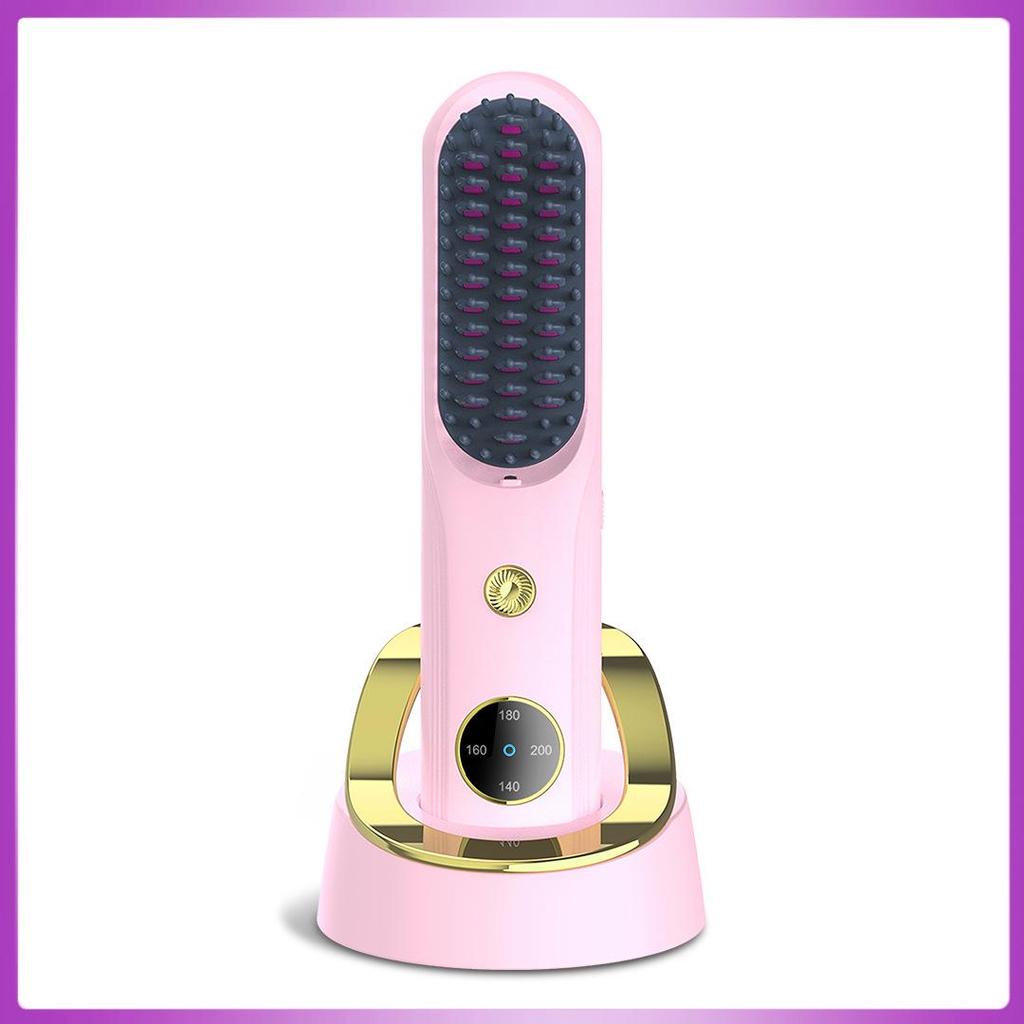 Portable Rechargeable Wireless Straightening Comb with Negative Ion Hair Care, Curl and Straighten Dual-Function Beauty Device
