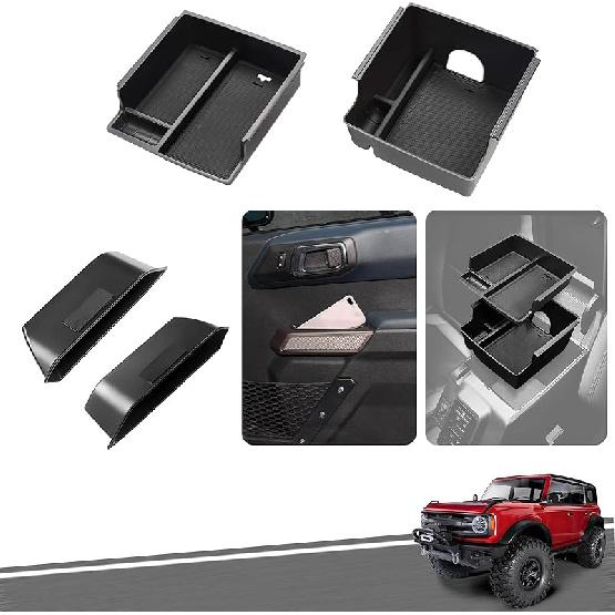 WDG Door Handle Storage Box Container For Ford Bronco    2024 2025 Car Interior Accessories, ABS Front And Rear Door Side Armrest Phone Pocket