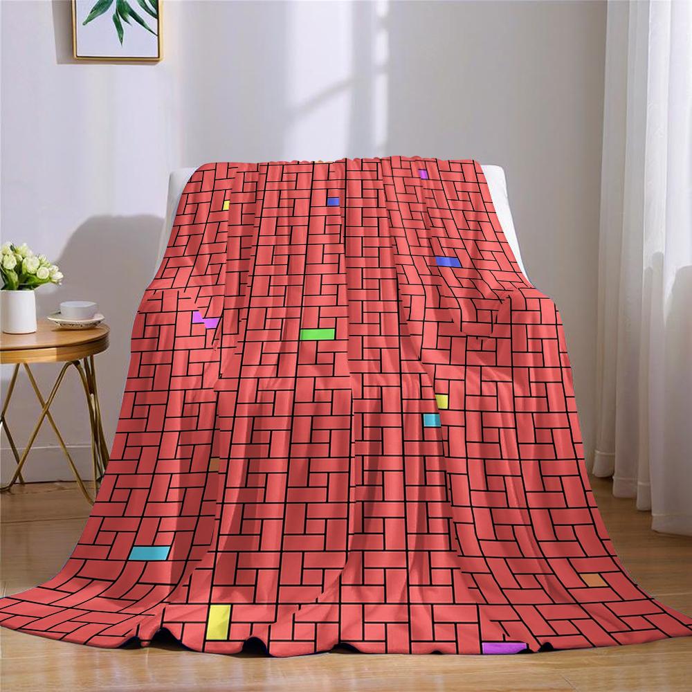 Crimson Tiles Flannel Blanket Warm Soft Halloween Christmas Couch Warm Cozy Decorative Decor Gift for All Season