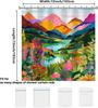 She Love Colorful Landscape Mountain Shower Curtain Nature Abstact Forest Lake Watercolor Art Painting Green Shower Curtains wit