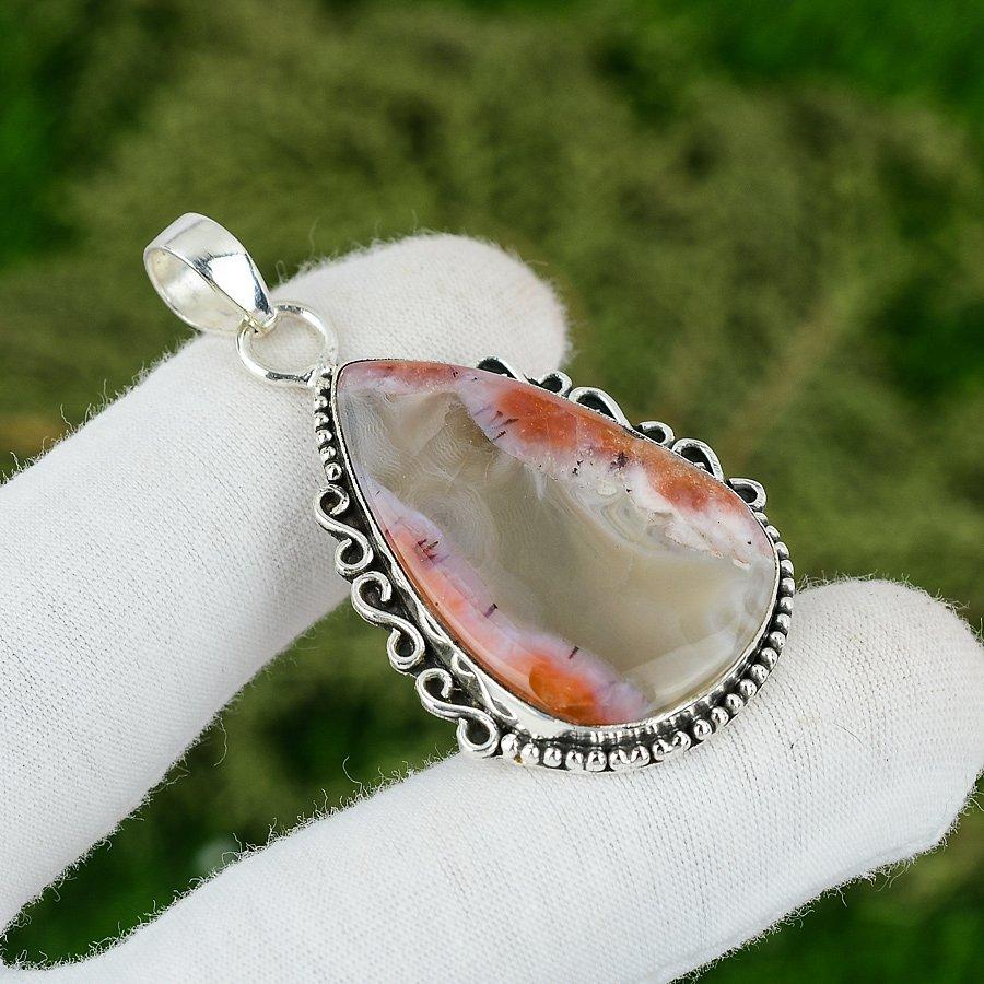 

Pear Natural Crazy Lace Agate Wedding Trendy Engagement Bezel Pendant 925 Silver